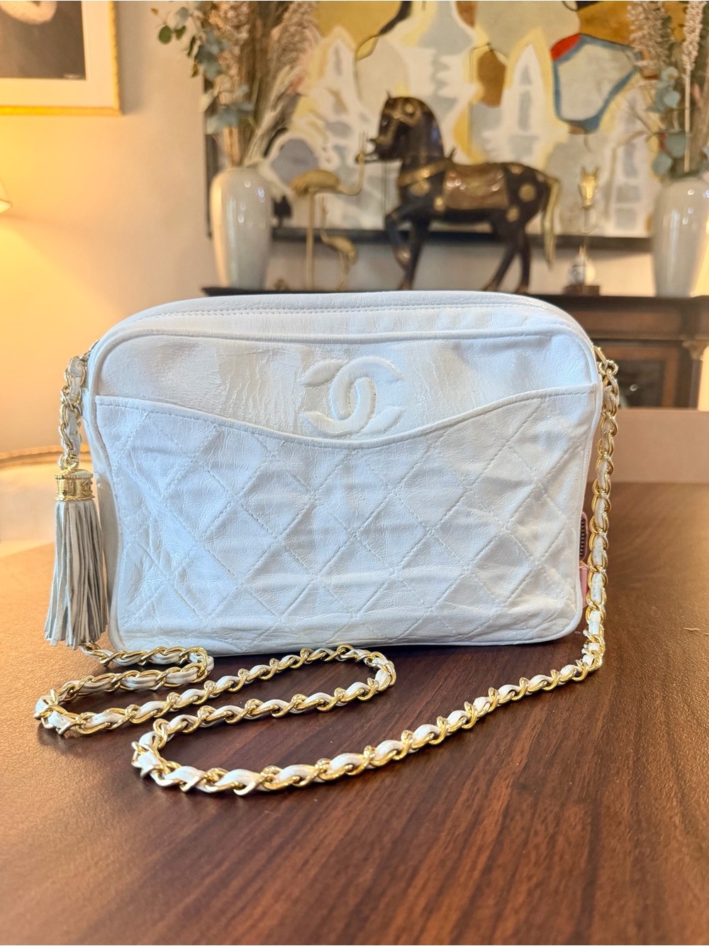 Chanel Vintage Tassel Bag White Quilted Lambskin